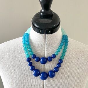VTG Loft Double-Strand Acrylic Bead Necklace Royal Blue Turquoise Aqua 18”/20”
